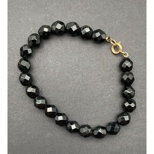 Vintage Black Faceted Glass Beaded Bracelet Simple Elegant